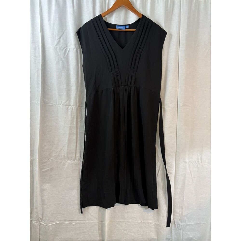Simply Vera Vera Wang Black Pleated Sleeveless V-Neck Dress with Tie Waist